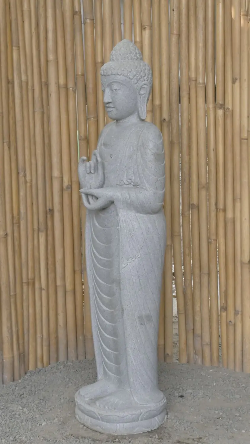  Product image 2 of the product “Standing Buddha made of Riverstone in Dharmachakra position - gesture of wheel of the teaching of Dharma. About 150cm height. ”